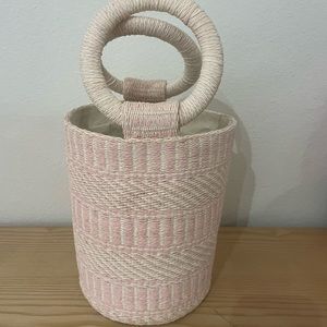 Light pink and white striped cylinder purse